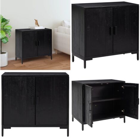 Sideboard Schwarz 75x35x70 cm Massivholz Kiefer - Holzbeistelltisch - Vintage Wohnzimmer