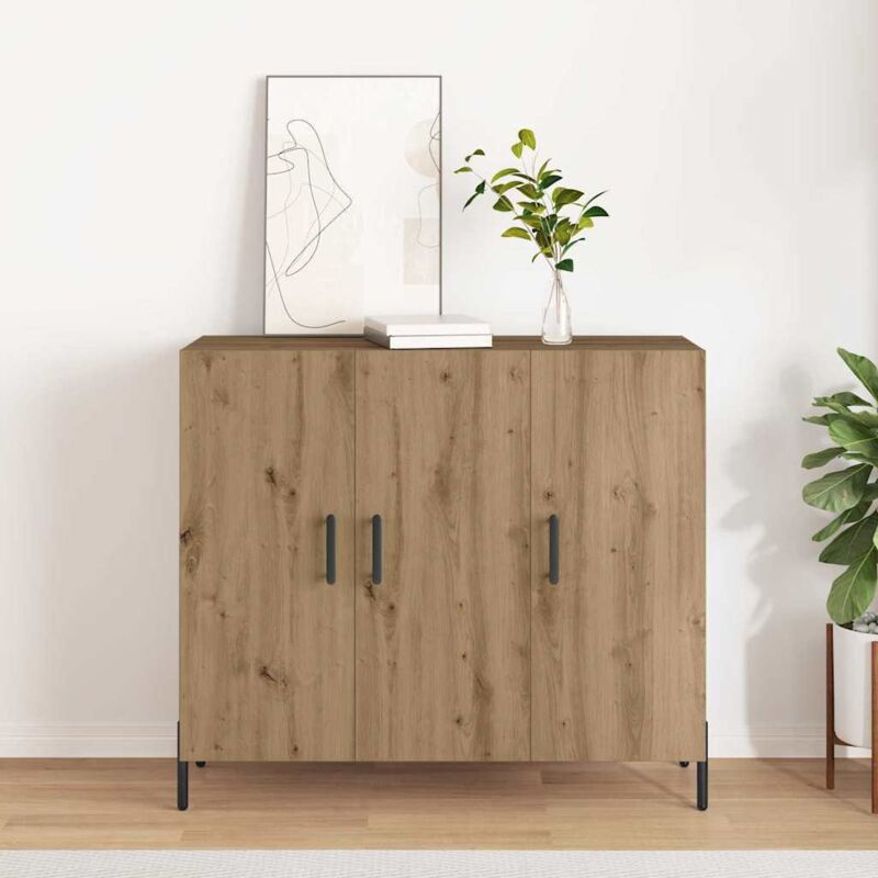 Sideboard Eiche Handwerklich 90 X 34 X 80 Cm Holzwerkstoff Vidaxl