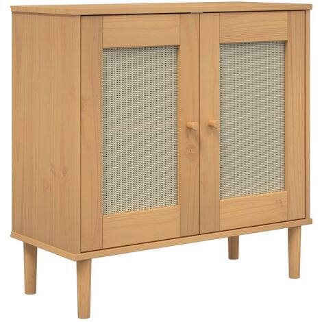 Sideboard SENJA Rattan Look Brown 80x35x80 cm Solid Wood Pine vidaXL