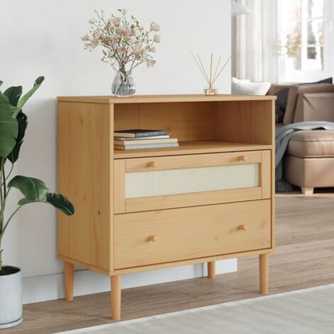 Sideboard SENJA Rattan Look Brown 80x40x80 cm Solid Wood Pine vidaXL