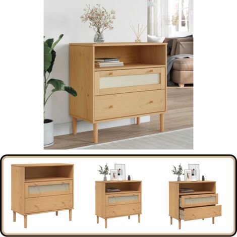 Sideboard SENJA Rattan-Optik Braun 80x40x80 cm Kiefernholz - Holz Sideboard - Wohnzimmermöbel - Kiefernholz Sideboard - Sideboard Braun - Regal Mit Türen