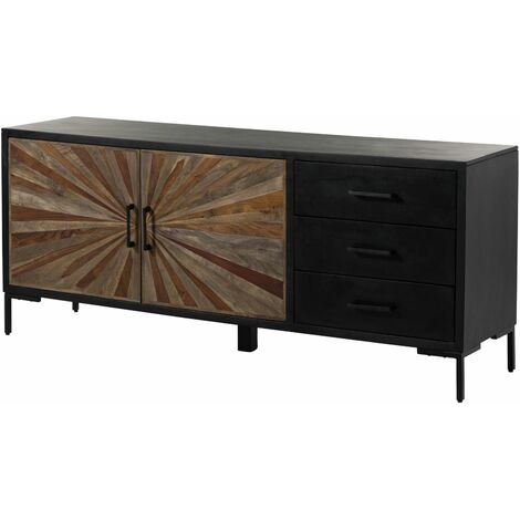 Sideboard Sheesham 178x45x75 schwarz lackiert SUN 100