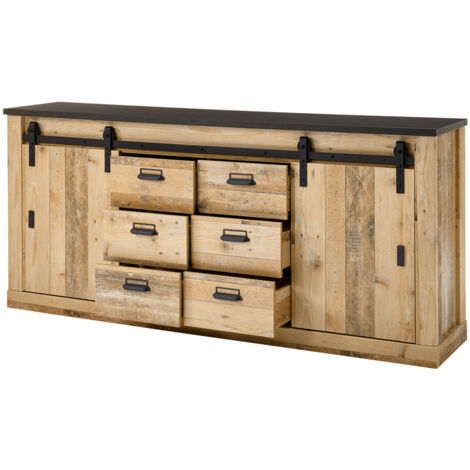 Sideboard SHELTON-61 in Old Style hell Nb. mit anthrazit, B/H/T: ca. 201/91/43 cm