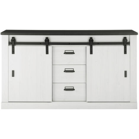 Sideboard SHELTON-61 in Pinie weiß Nb. mit anthrazit, B/H/T: ca. 162/91/43 cm