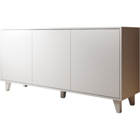 MUEBLES BONITOS Sideboard Skandinavienstil Küchenschrank Kommode Wohnzimmerschrank 3 Türen Aufbewarungsschrank Buffet Esszimmer 155x74x41cm Modell Dakar Weiss Matt