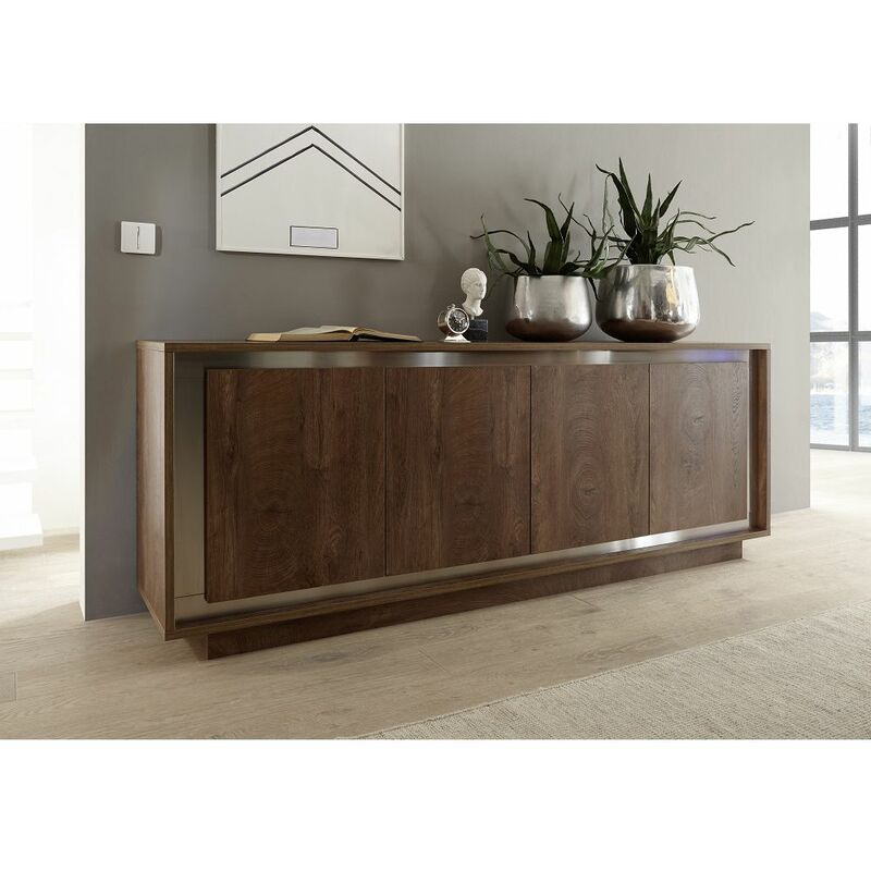 Sideboard SOLENZO-63 komplett in Eiche Cognac Nb. und Rahmen aus Edelstahl - B/H/T: 207/80/50cm