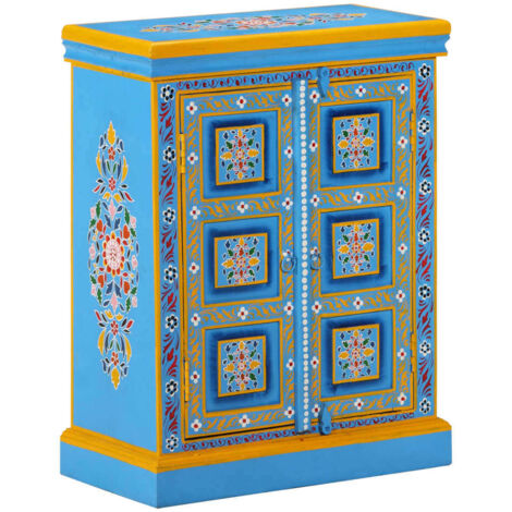 Sideboard Solid Mango Wood Turquoise Hand Painted vidaXL