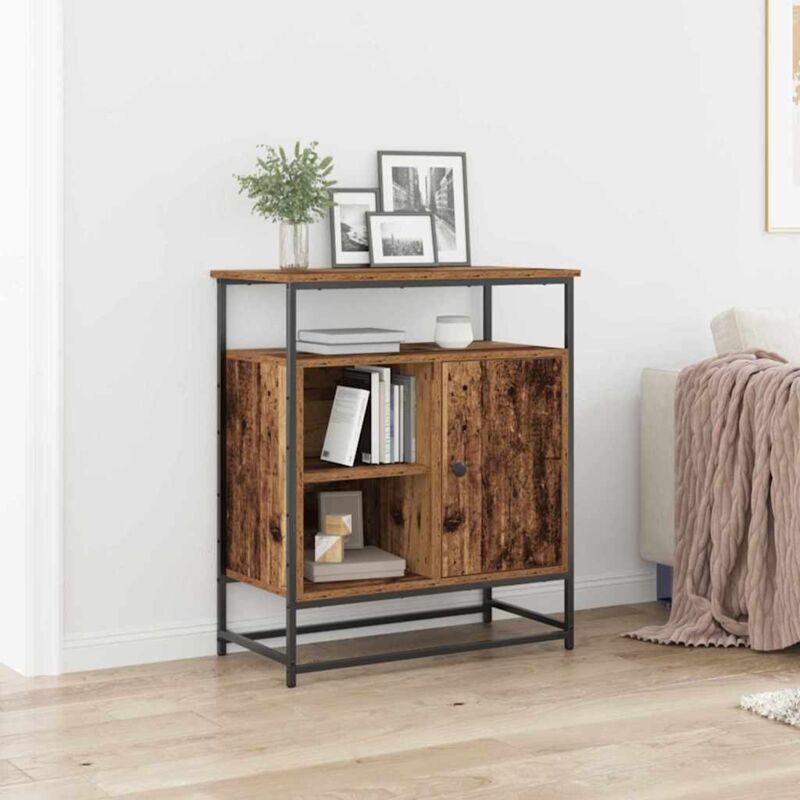 Sideboard Alte Holz 69x35x80 Cm Ingenieurholz Und Stahl - Vidaxl