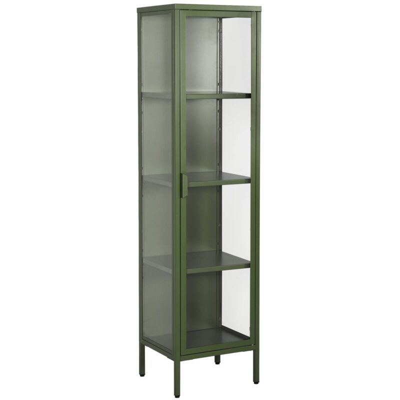 Sweeek Sideboard, Steel And Tempered Glass Display Cabinet With 1 Door Green 40x35x160 Cm - Arkansas