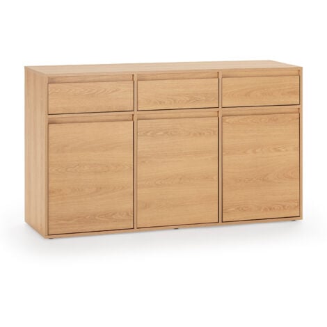 VS VENTA-STOCK Sideboard Tori 3 Türen 3 Schubladen, Eichenfarbe, 140 cm