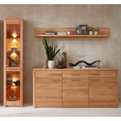 Sideboard, Wandbord, Vitrine, inkl. Beleuchtung, Front Kernbuche massiv NEWTON-36