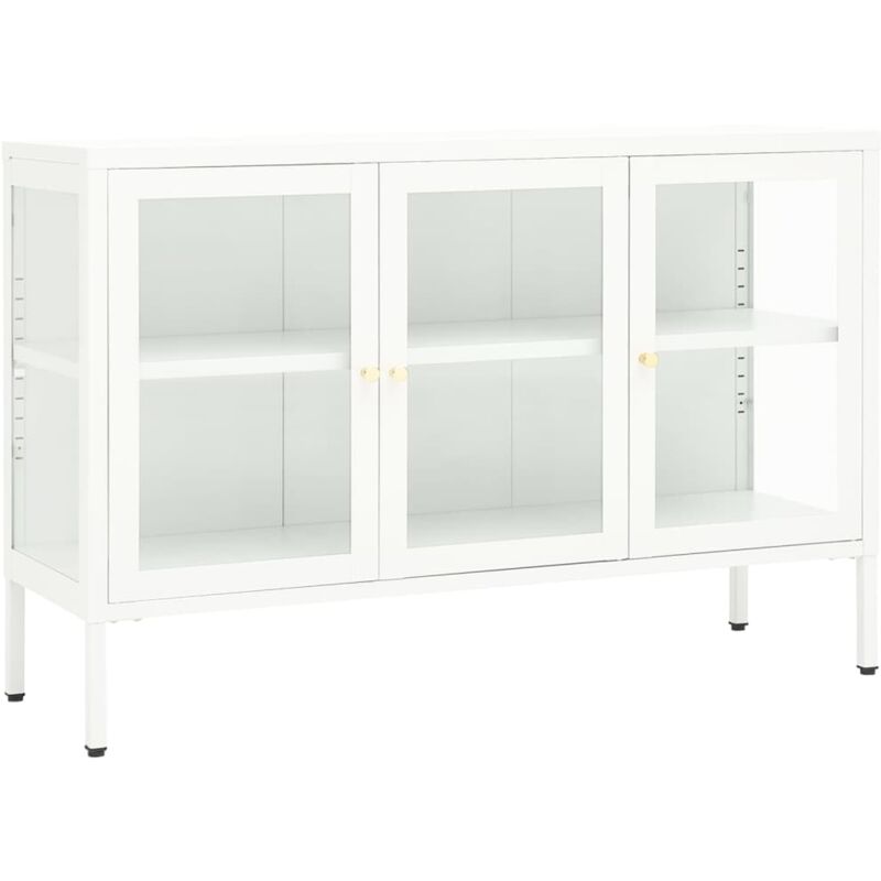 Vidaxl - Sideboard Stahl und Glas Weiß 105x35x70 cm - Weiß