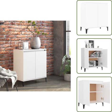 Sideboard Weiß 60x35x70 cm Holzwerkstoff - Industrielles Sideboard - Weißes Sideboard - Regal Mit Türen - Wohnzimmermöbel - Stauraumschränke