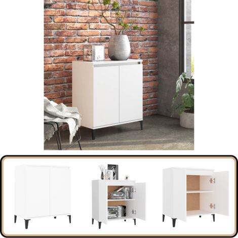 Sideboard Weiß 60x35x70 cm Holzwerkstoff - Industrielles Sideboard - Weißes Sideboard - Regal Mit Türen - Wohnzimmermöbel - Stauraumschränke
