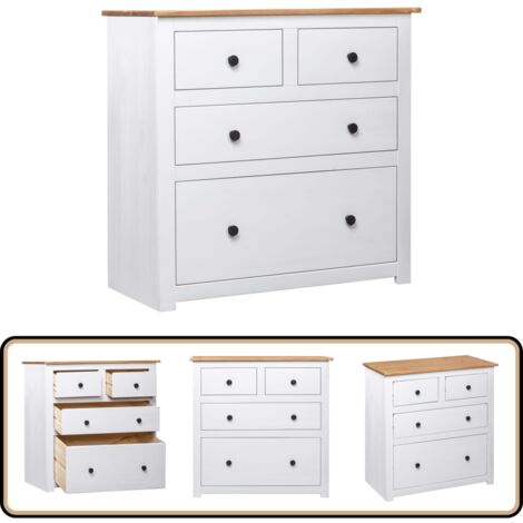 Sideboard Weiß 80x40x83 cm Kiefernholz Panama - Kommode - Sideboard - Wohnzimmermöbel - Kiefernholz - Weißes Möbel