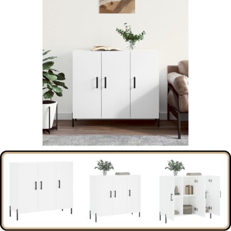 Sideboard Weiß 90x34x80 cm Holzwerkstoff - Schreibtisch - Wohnzimmermöbel - Sideboard - Regal - Aufbewahrung