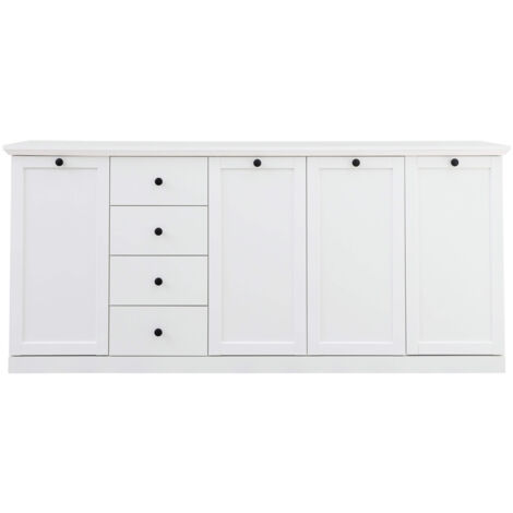 Sideboard weiß Landhausstil BERGAMA-19 mit Knopfgriffen schwarz, B/H/T: ca. 195/88/41 cm
