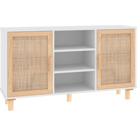 Sideboard White 105x30x60 cm Solid Wood Pine and Natural Rattan vidaXL