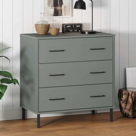 Sideboard with 3 Drawers Grey 77x40x79.5 cm Solid Wood OSLO vidaXL