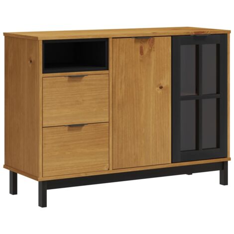 Sideboard with Glass Door FLAM 110x40x80 cm Solid Wood Pine vidaXL