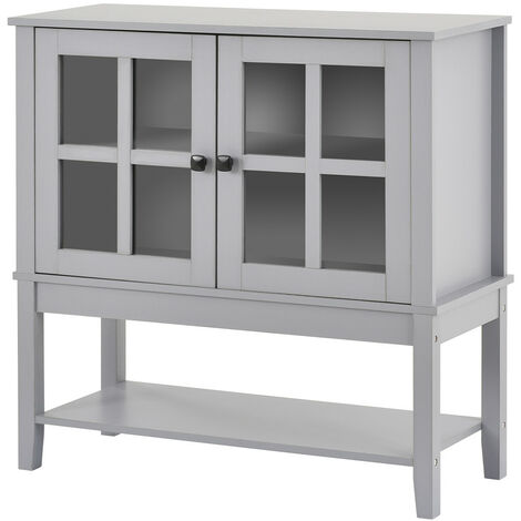 Sideboard with Glass Door, Modern Wooden Cupboard Storage Cabinet with Shelf for Living Room Kitchen Bedroom (Grey)