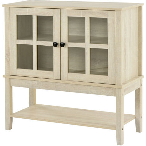 Sideboard with Glass Door, Modern Wooden Cupboard Storage Cabinet with Shelf for Living Room Kitchen Bedroom (Natural)