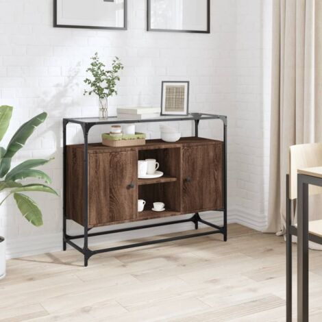 Sideboard with Glass Top Brown Oak 98x35x81 cm Engineered Wood vidaXL