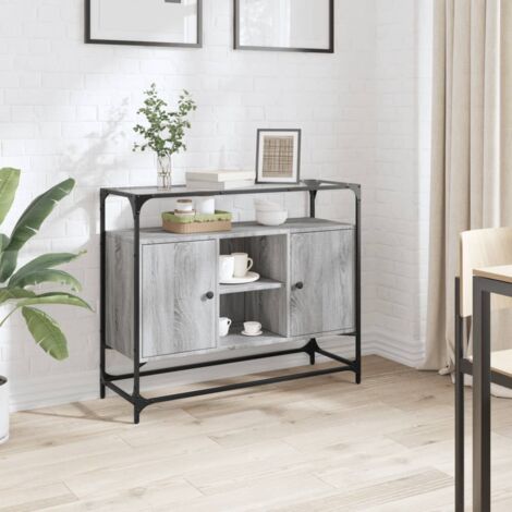 Sideboard with Glass Top Grey Sonoma 98x35x81 cm Engineered Wood vidaXL