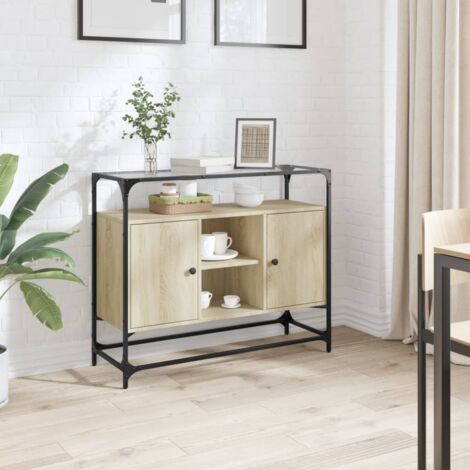 Sideboard with Glass Top Sonoma Oak 98x35x81 cm Engineered Wood vidaXL