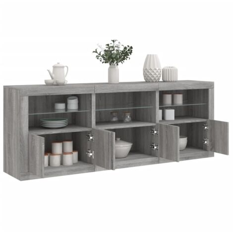 Sideboard with LED Lights Grey Sonoma 181.5x37x67 cm vidaXL