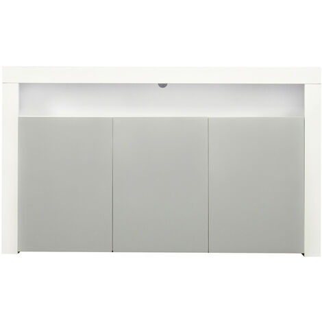 Sideboard with LED Lights, Modern High Gloss Cupboard Cabinet with 3 Doors for Living Room Dining Room Furniture (White)