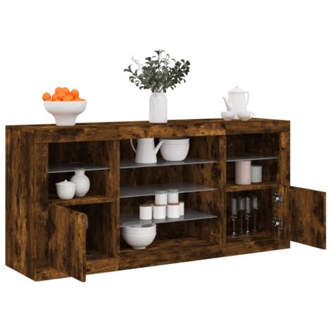 Sideboard with LED Lights Smoked Oak 142.5x37x67 cm vidaXL
