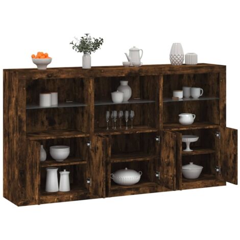 Sideboard with LED Lights Smoked Oak 181.5x37x100 cm vidaXL