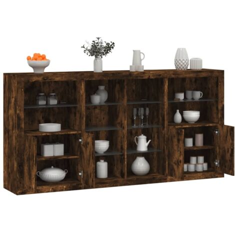 Sideboard with LED Lights Smoked Oak 202x37x100 cm vidaXL