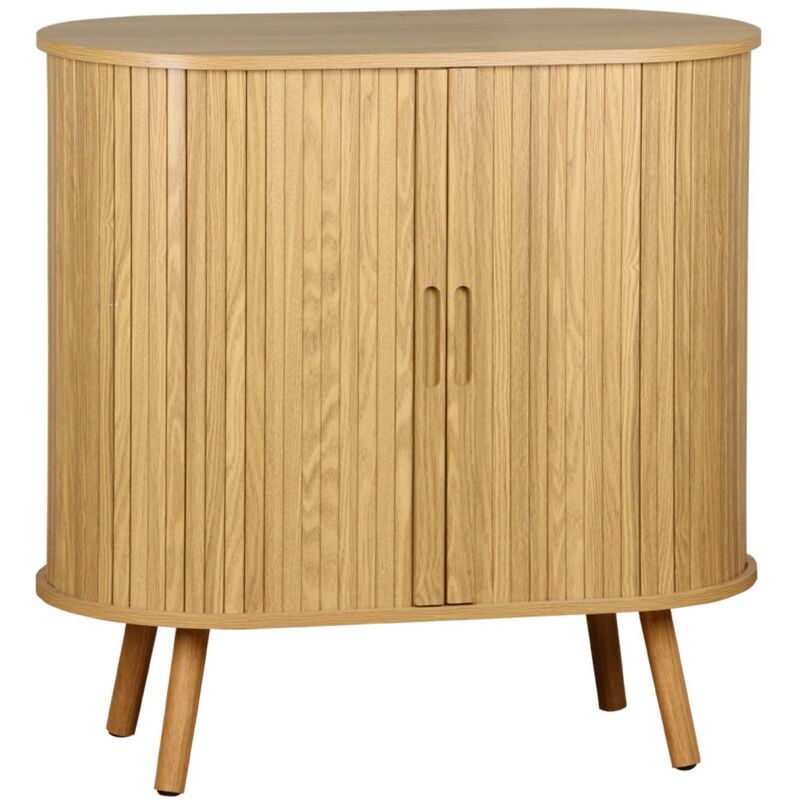 Sweeek Scandinavian Sideboard Grooved Wood Effect 2 Sliding Doors 80cm Natural 80x40x80 Cm - Legacy