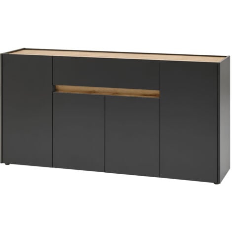Sideboard Wohnzimmer CRISP-61 in anthrazit mit Absetzungen in Wotan Eiche Nb., B/H/T: ca. 170/87/40 cm