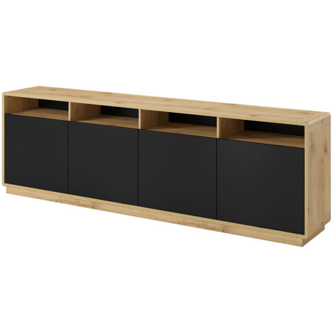 Sideboard Wohnzimmer Esszimmer mit LED Beleuchtung ALBANY-83 in Taurus Eiche Nb. mit Absetzungen in schwarz matt, B/H/T: ca. 238/75/40 cm