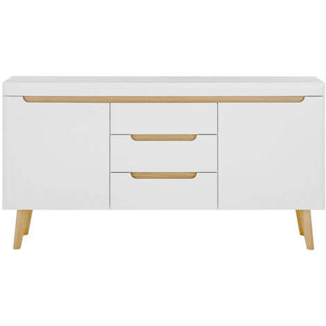 Sideboard Wohnzimmer in Weiß Matt mit Eiche STOCKTON-61