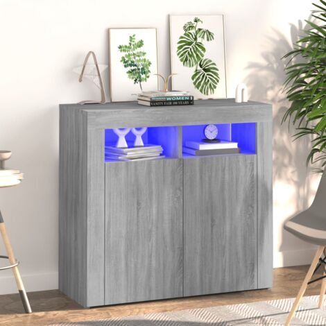 Sideboard，Kommode，Küchenschrank，Aufbewahrungsschrank mit LED-Beleuchtung Grau Sonoma 80x35x75 cm CFW373836