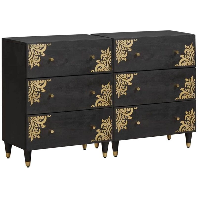 Sideboard 2 Pcs Black 60 X 33 X 75 Cm Solid Mango Wood Vidaxl