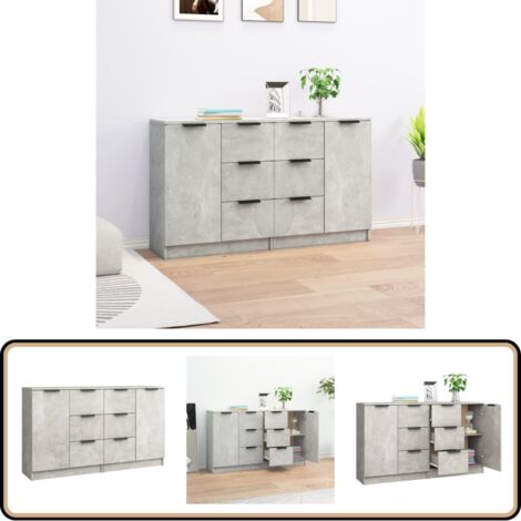 Sideboards 2 Stk. Betongrau 60x30x70 cm Holzwerkstoff - Schreibtisch - Wohnzimmermöbel - Sideboard - Regal - Grau