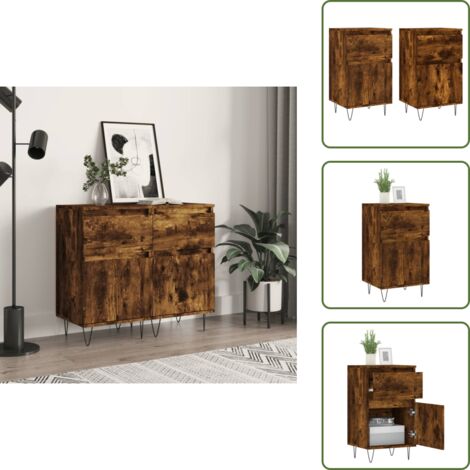 Sideboards 2 Stk. Räuchereiche 40x35x70 cm Holzwerkstoff - Holz Sideboard - Wohnzimmer Möbel - Regal - Kommode - Sideboard Set