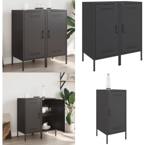 Sideboards 2 Stk. Schwarz 36x39x79 cm Stahl - Industrielles Design - Sideboard - Regal - Aufbewahrung - Wohnraum - Home & Living