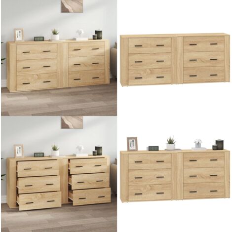 Sideboards 2 Stk. Sonoma-Eiche Holzwerkstoff - Sideboard - Wohnzimmermöbel - Holzmöbel - Schreibtisch - Regal - Home & Living