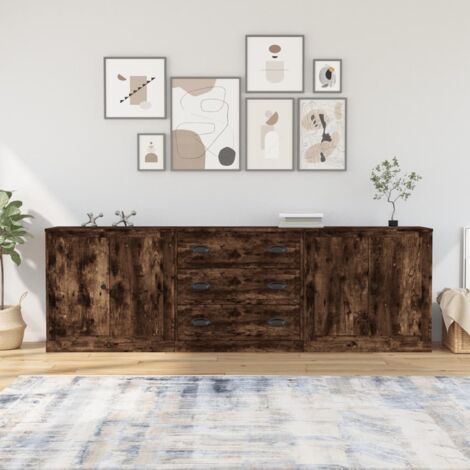 Sideboards 3 pcs Smoked Oak Engineered Wood vidaXL