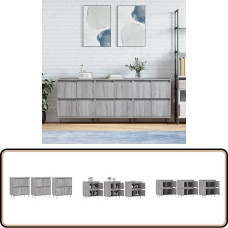Sideboards 3 Stk. Grau Sonoma Holzwerkstoff - Schreibtisch - Wohnzimmermöbel - Sideboard Grau - Holz Sideboard - Regal