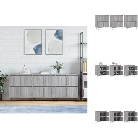 Sideboards 3 Stk. Grau Sonoma Holzwerkstoff - Schreibtisch - Wohnzimmermöbel - Sideboard Grau - Holz Sideboard - Regal