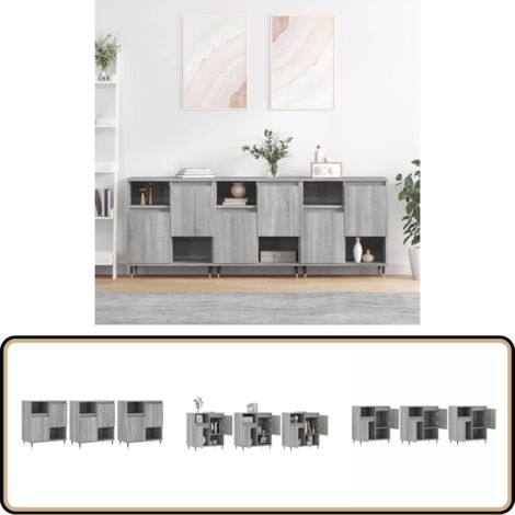 Sideboards 3 Stk. Grau Sonoma Holzwerkstoff - Schreibtisch - Wohnzimmermöbel - Sideboard - Grau - Holzmöbel