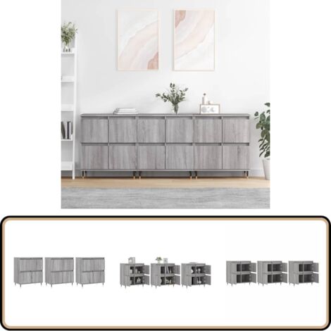 Sideboards 3 Stk. Grau Sonoma Holzwerkstoff - Schreibtisch - Wohnzimmermöbel - Sideboard - Grau - Holzmöbel