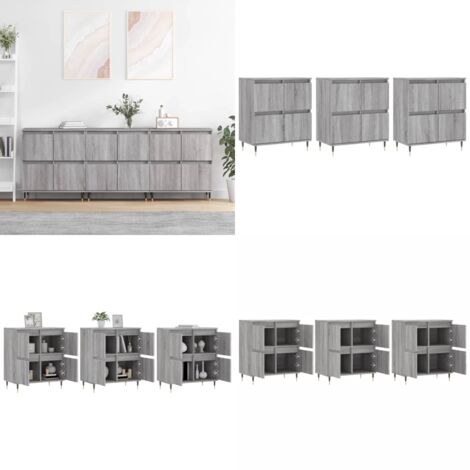Sideboards 3 Stk. Grau Sonoma Holzwerkstoff - Schreibtisch - Wohnzimmermöbel - Sideboard - Grau - Holzmöbel - Home & Living